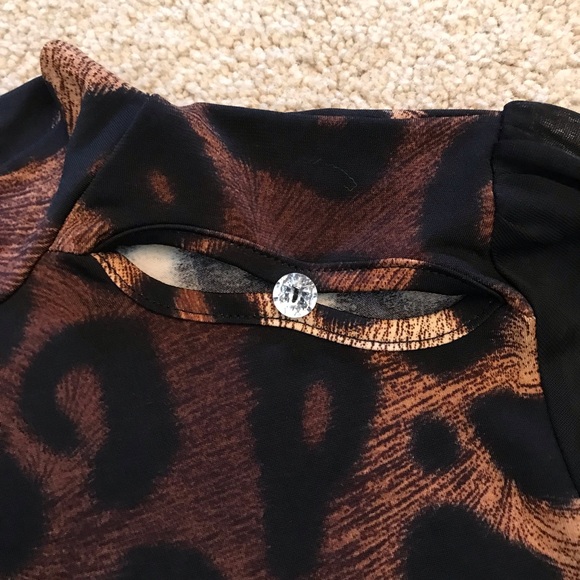 Adele May Cheetah Leopard Print Top Womens Size Small Brown Black Super Stretch - Picture 6 of 7
